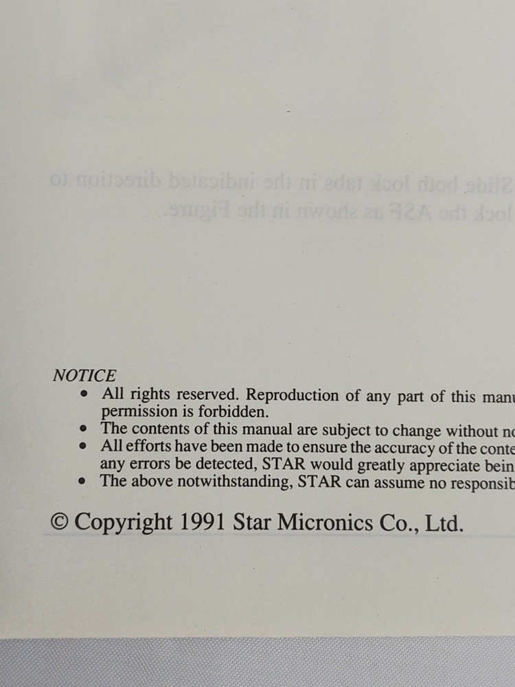 Vintage 1991 Star Micronics Automatic Sheet Feeder SF-10CA User's Manual Printer