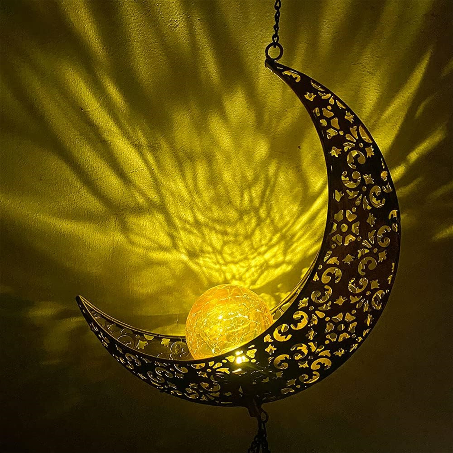 Solar LED Light Lamp Moon Wind Chimes Outdoor Home Solar Crackle Glass Ball Lamp