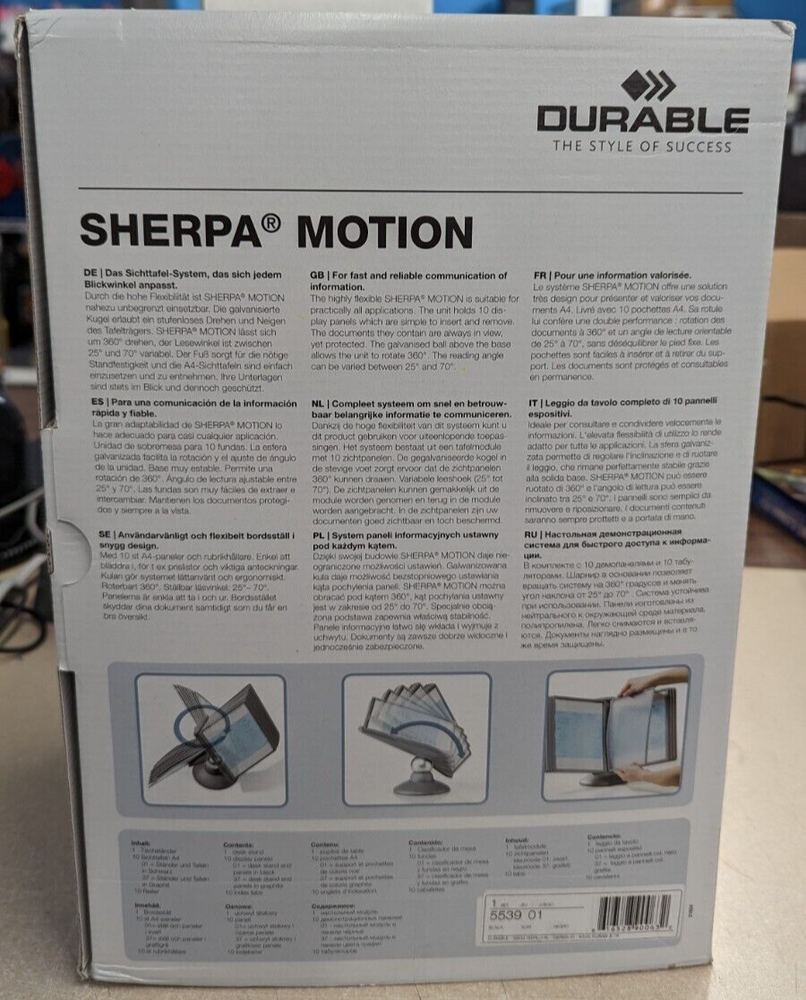 DURABLE Motion Reference System, 10 Double-Sided Panels, Letter-Size, Black