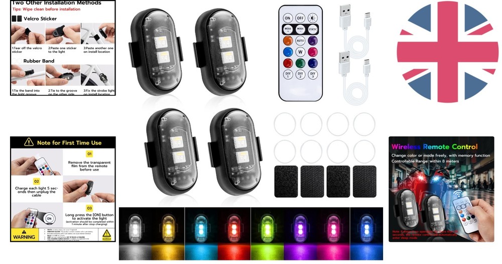Versatile 4PCS LED Strobe Lights - Rechargeable, Waterproof with Remote Control