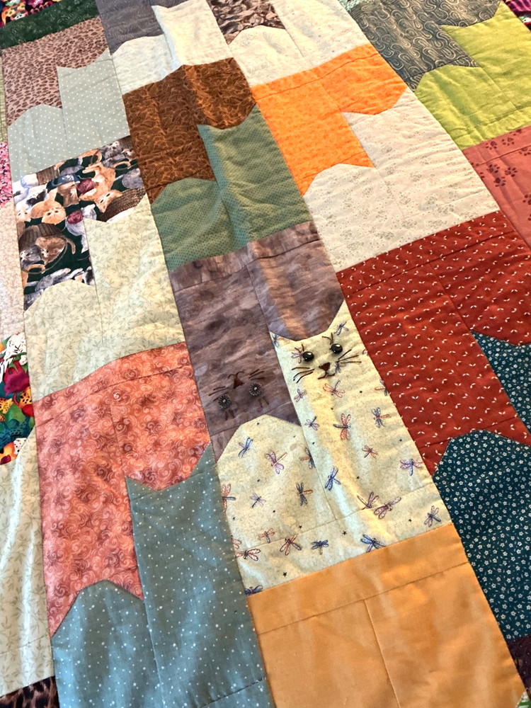 Multi Design Hand Made Patch Work Cat Feline Colorful Quilt Throw