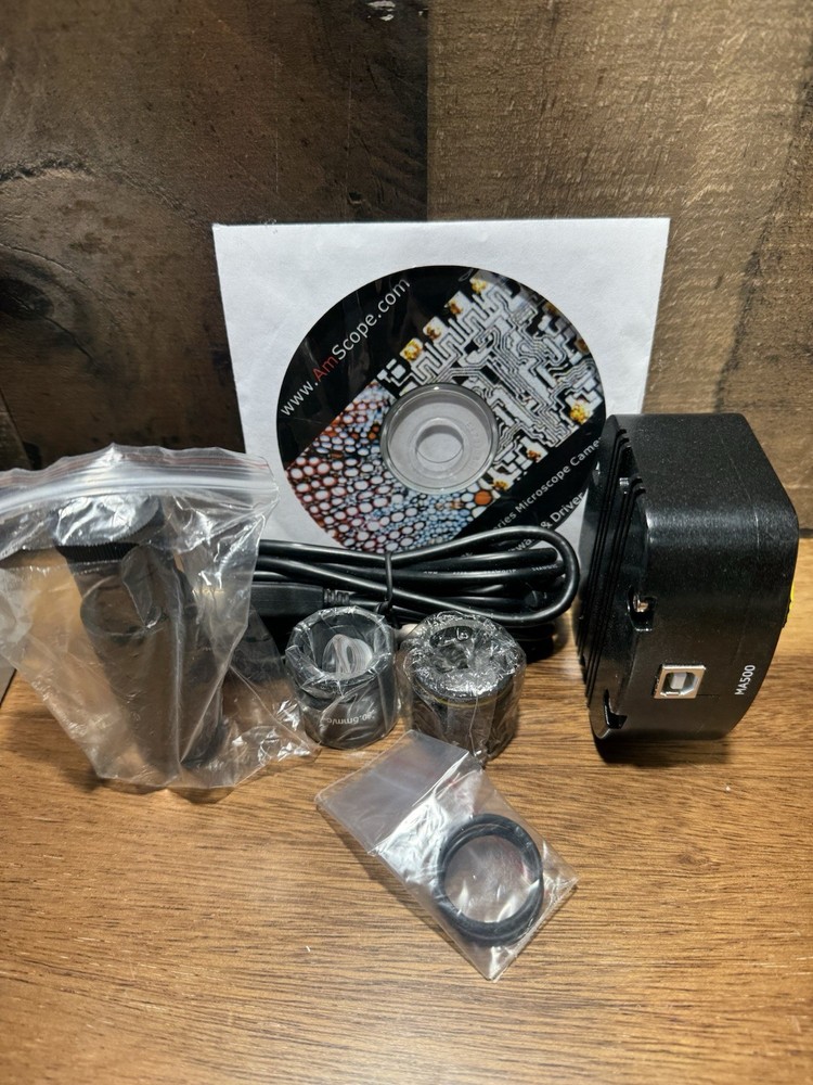 AmScope MA500 USB Microscope Camera Kit w Adapters Software Cable Open Box