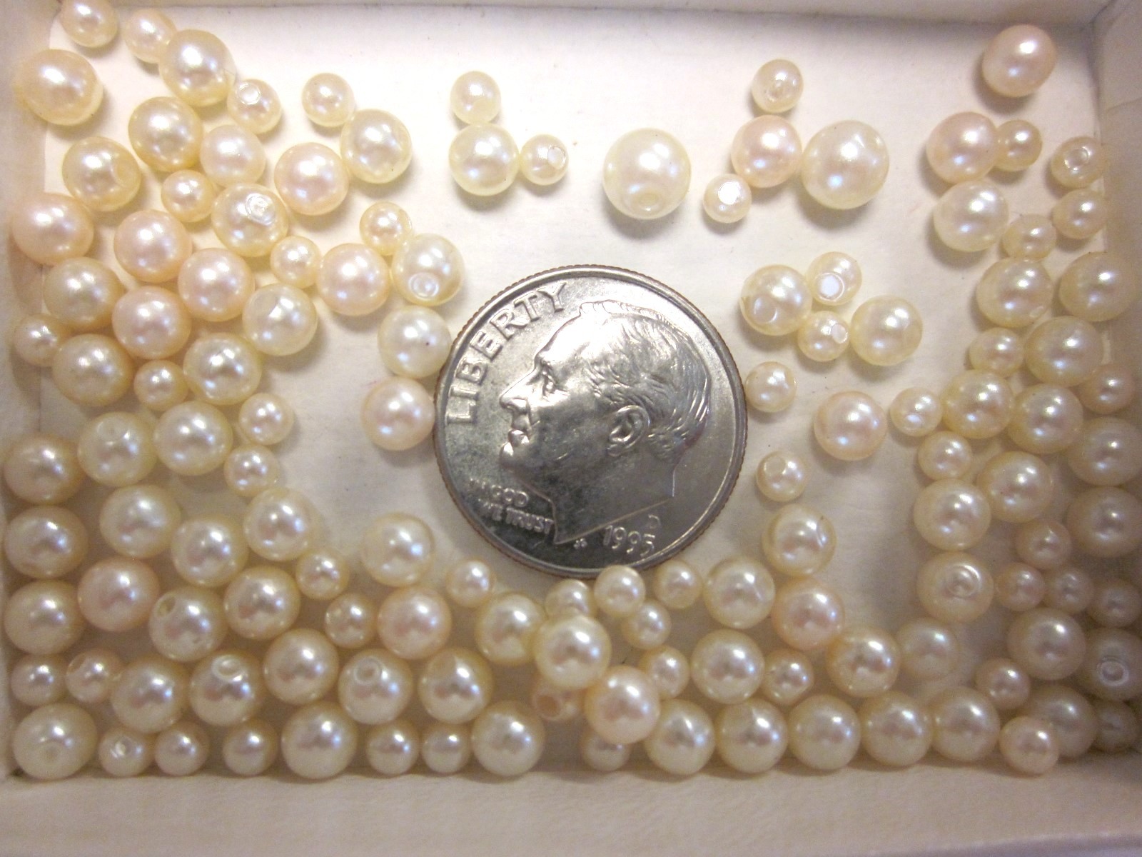130 VTG NOS SMALL NO HOLE & 1 HOLE FAUX PEARLS LOT 2mm- 4mm JEWELRY REPAIR CRAFT