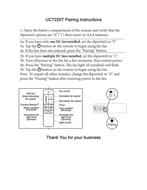 NEW UC7225T Ceiling Fan Remote Control