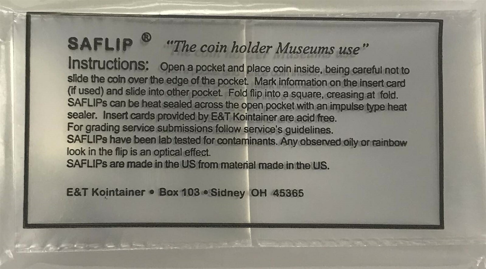 2.5x2.5 Saflips Coin Flips Saflip Double Pocket Clear Archival Holders 50 Pack