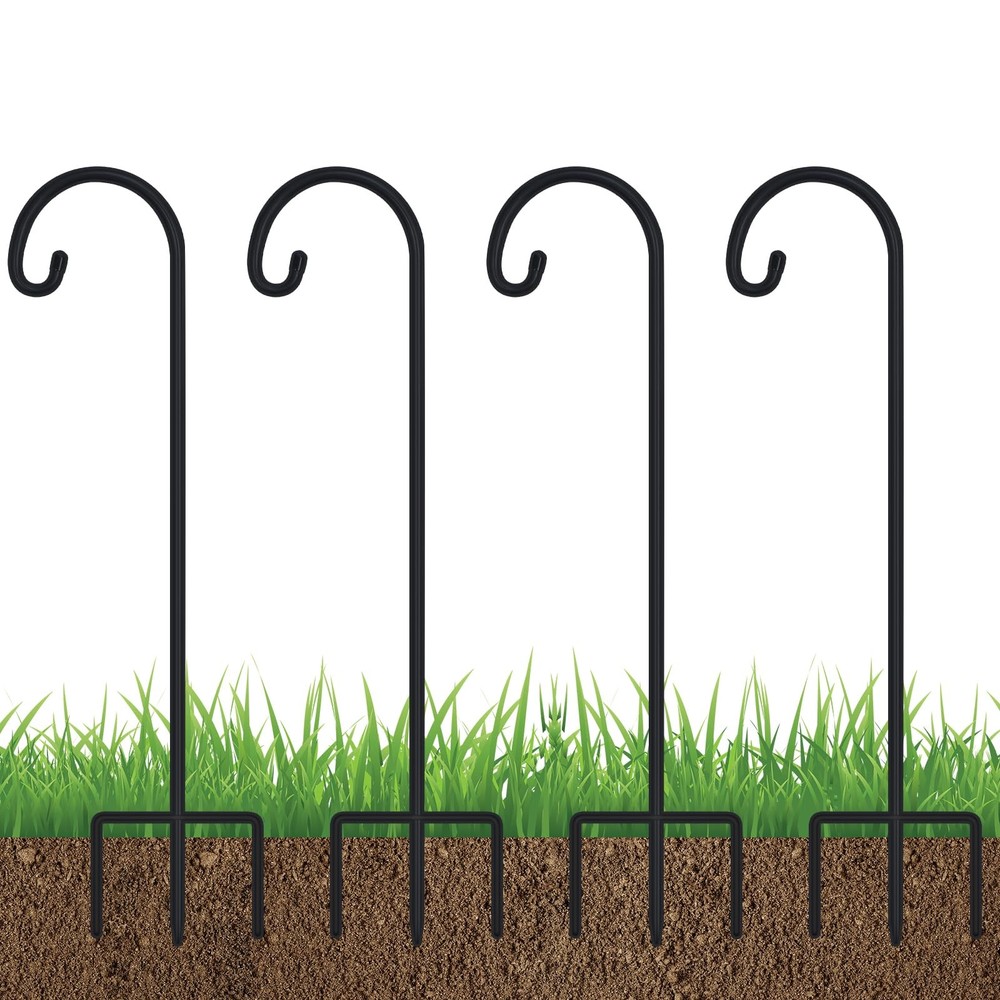 FEED GARDEN Adjustable 32 Inch Shepherd Hooks Thick Rust 32 Inch, Black