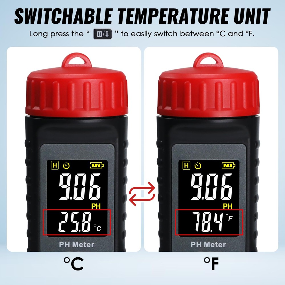 Digital PH Meter with LCD Display, Temperature Measurement, Automatic...