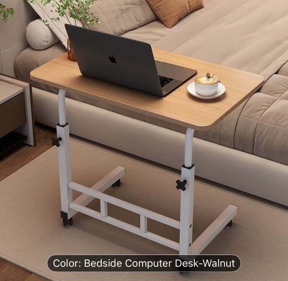 Mobile Lift Table, Adjustable Height, With Wheels Bedside Computer Desk