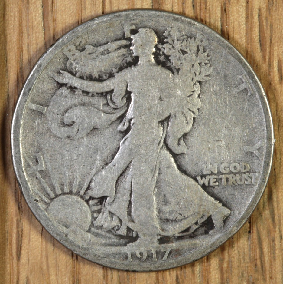 1917 D Reverse Walking Liberty Half Dollar 50¢ - G+ Good Plus