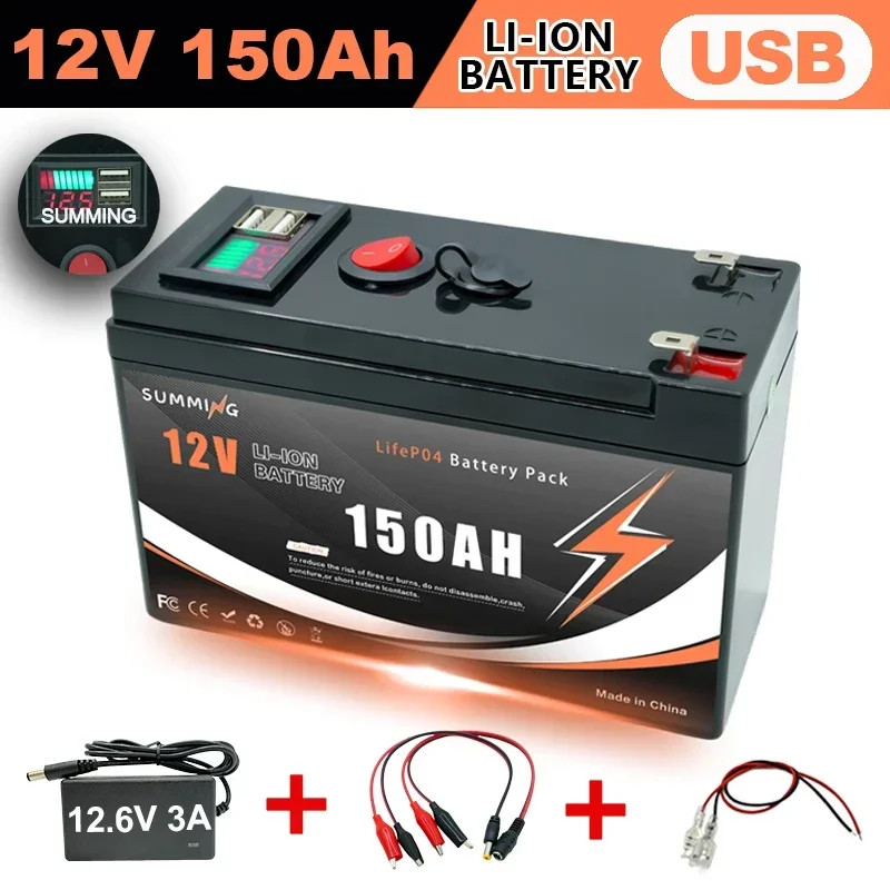 12V 150Ah Rechargeable Lithium Battery,Built-in BMS,Perfect for Ride on Toys New