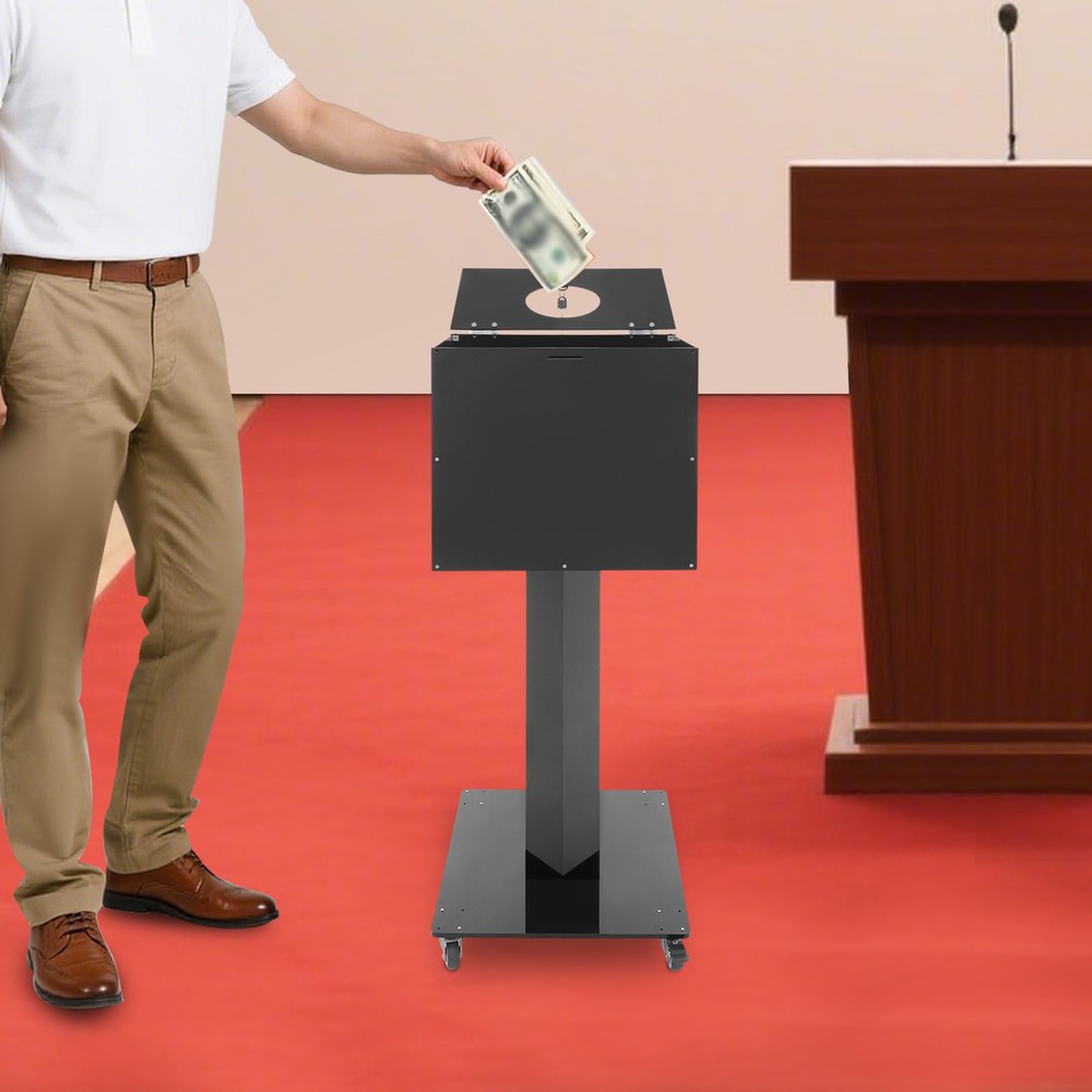 Floor Standing Donation Box with Lock, Key & Wheels for Versatile Use