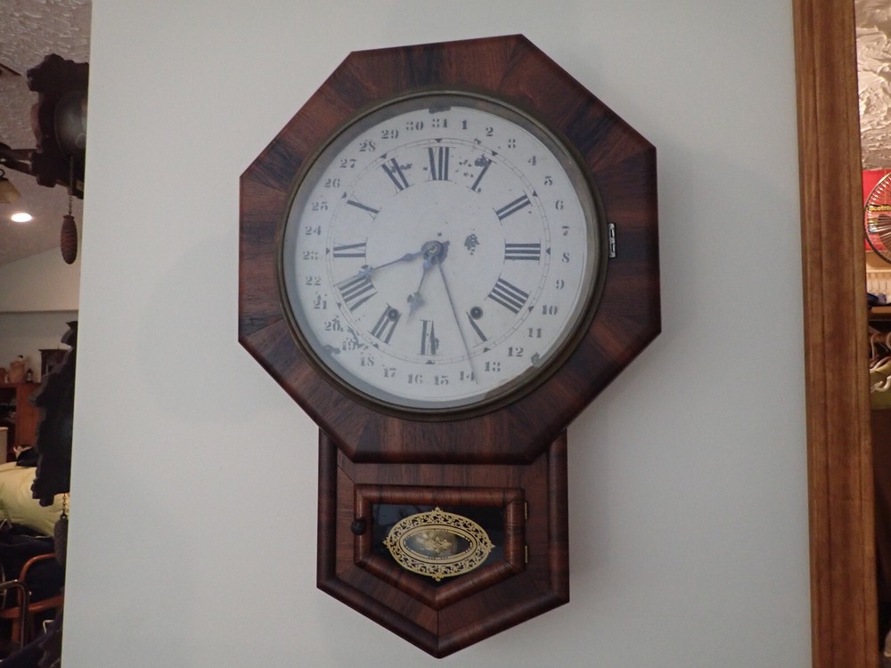 NEW HAVEN CALENDAR SCHOOL CLOCK ROSEWOOD
