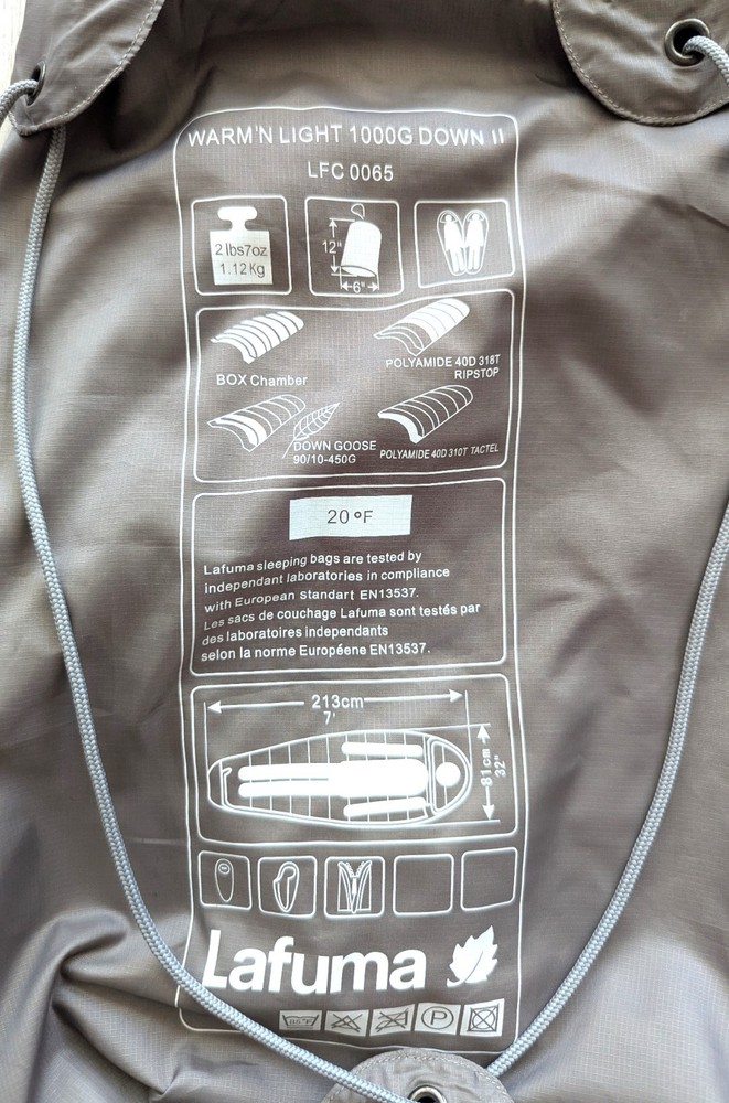 Lafuma Warm N Light 1000G 20F Down Sleeping Bag