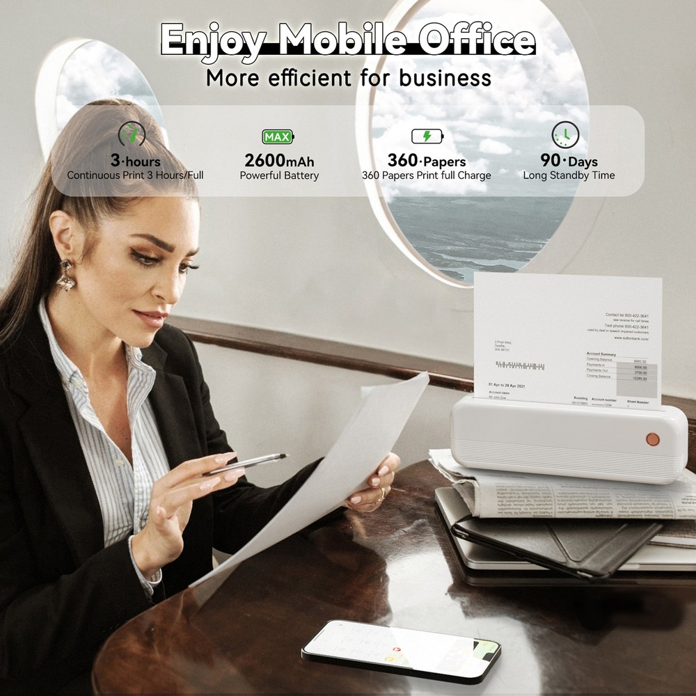 Bluetooth Label Printer Inkless Thermal Printer Multiple Printing Size for Home