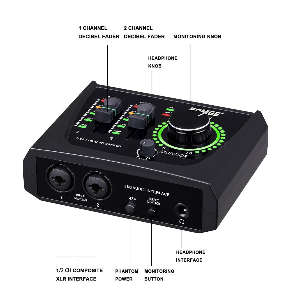 mini 2 Channel USB Audio Interface for Recording, Streaming and Podcasting, w...