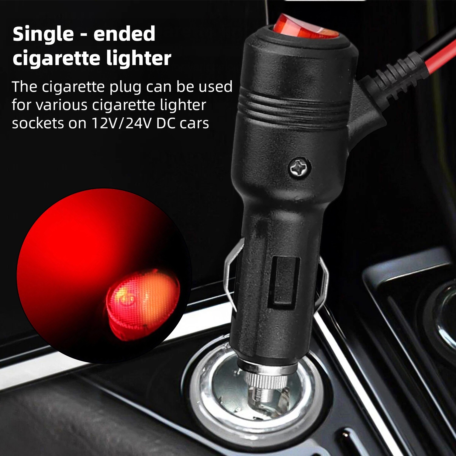 2pcs 12-24V Fused LED Car Cigarette Lighter Plug Socket Cable Adapter w/ Switch