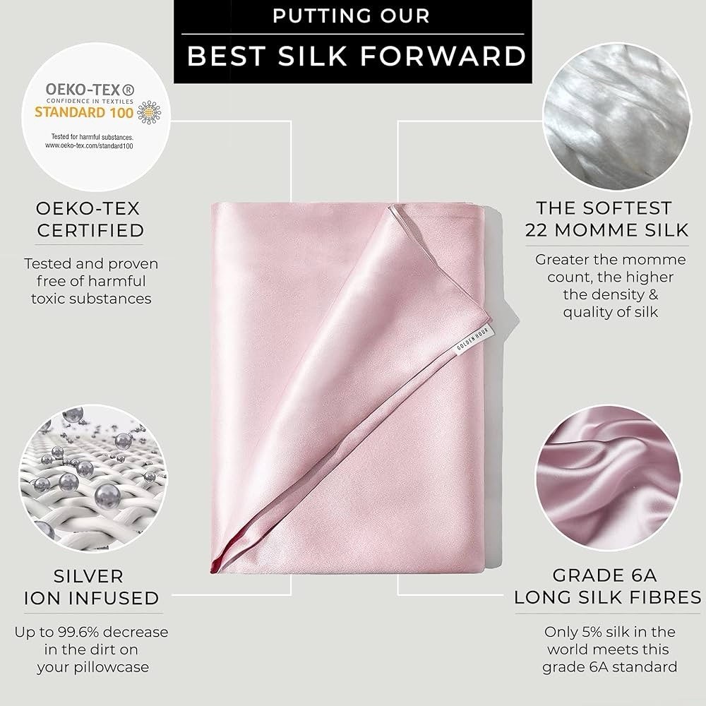 (Pink) 100% Mulberry Silk Pillowcase 22 Momme Queen with Zipper Luxury Soft