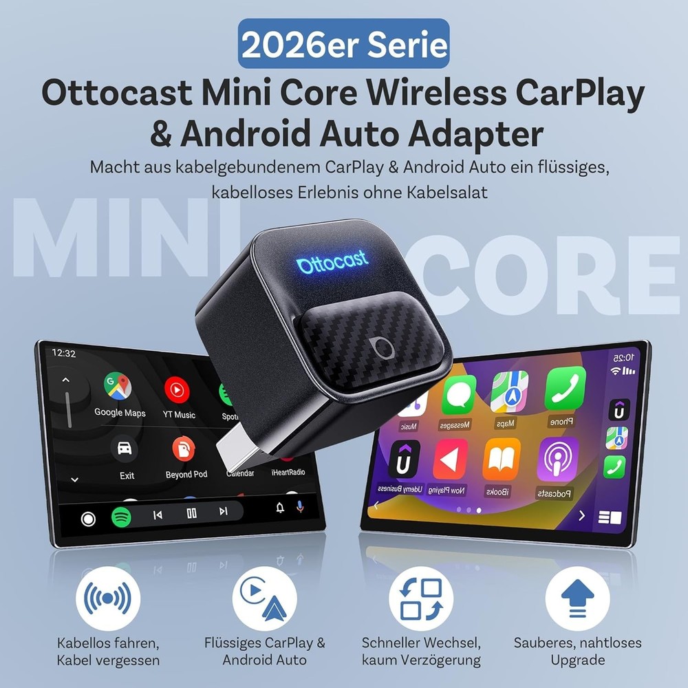 Ottocast Mini Pico Mini Core Wireless CarPlay & Android Auto Adapter WiFi 6