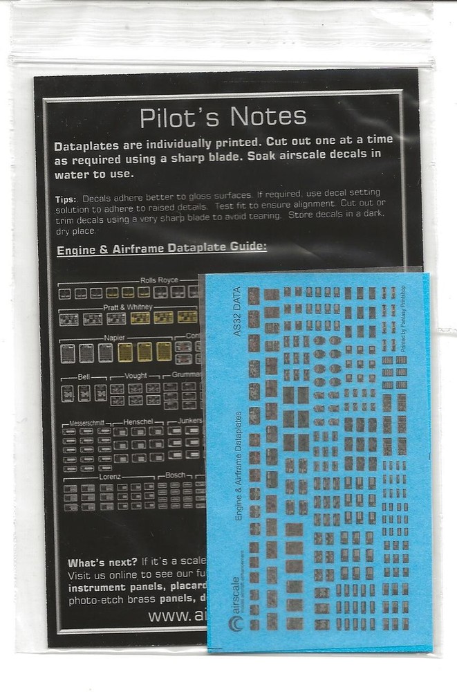 Airscale Metallic Engine & Airframe Dataplates, Decals 1/32 19 ST