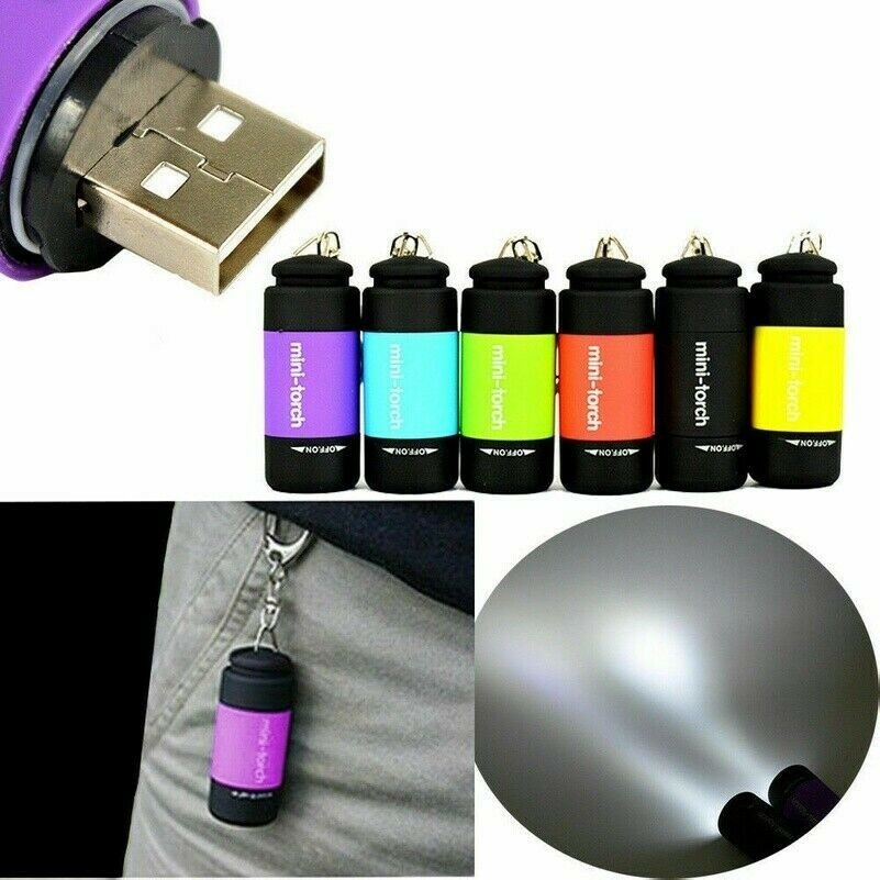 Mini LED Light USB Rechargeable Flashlight Pocket Lamp Keychain