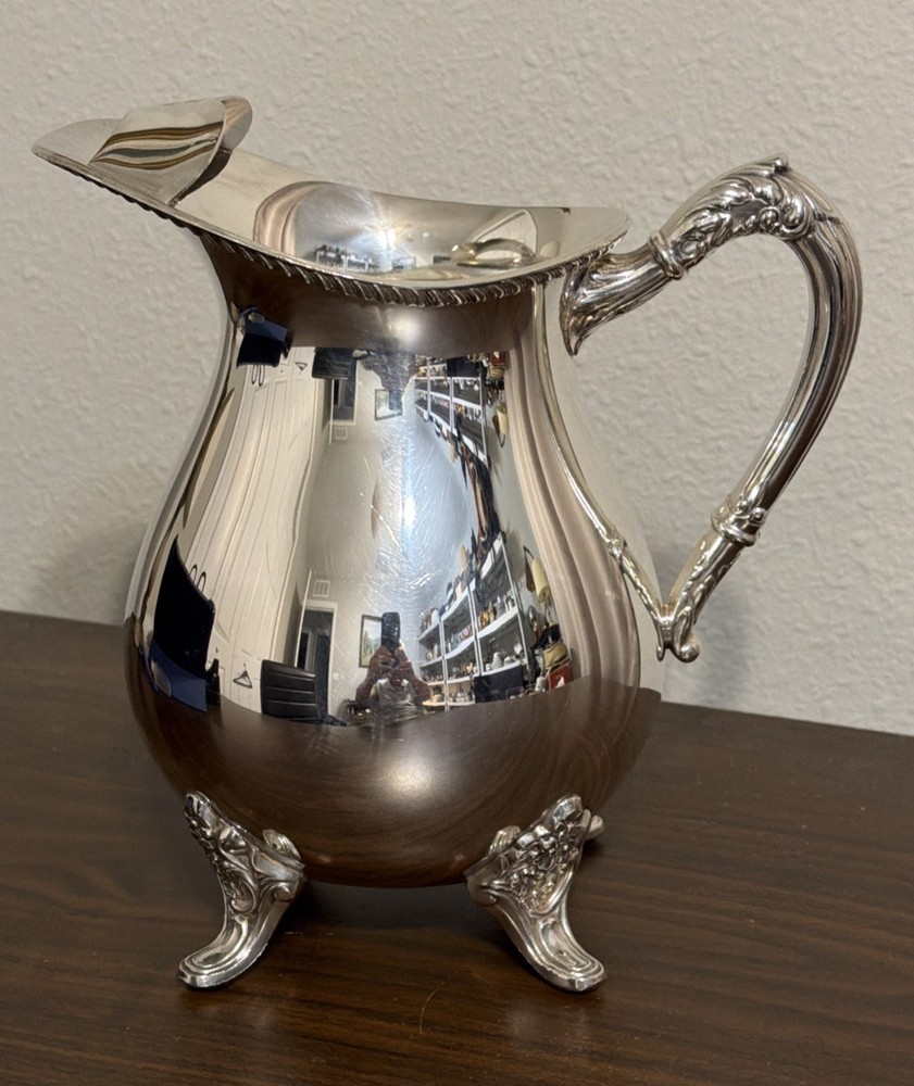 Vintage EPCA Bristol Silver Plated 8.5" Footed Water Pitcher Ice Lip Poole USA