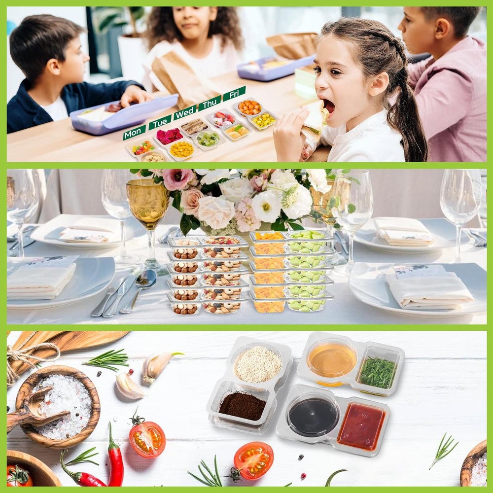 20 Sets Reusable Snack Containers with Lids,2-Compartment Small, Transparent