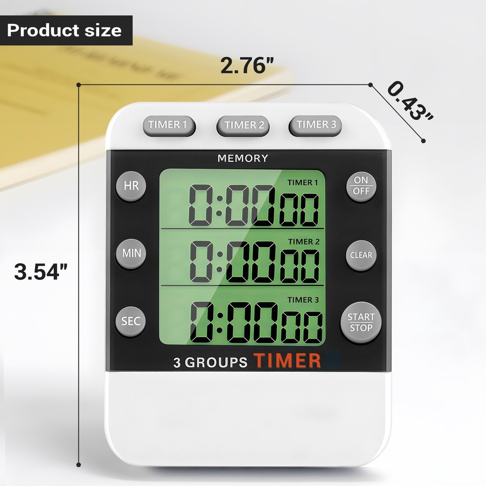 Digital Dual Kitchen Timer, 3 Channels Count /Down Timer, Triple Cooking7743