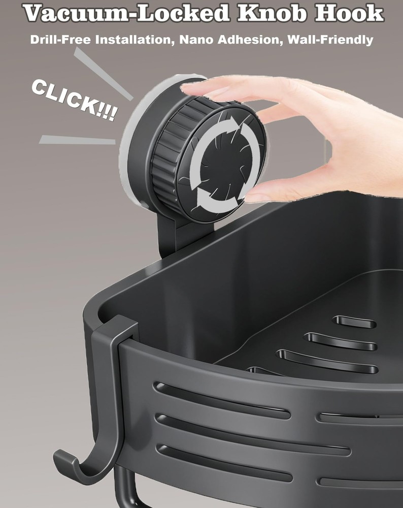 3 Pack Plastic Corner Shower Caddy with Twist-Lock Suction Cups & a Pre-Appli...