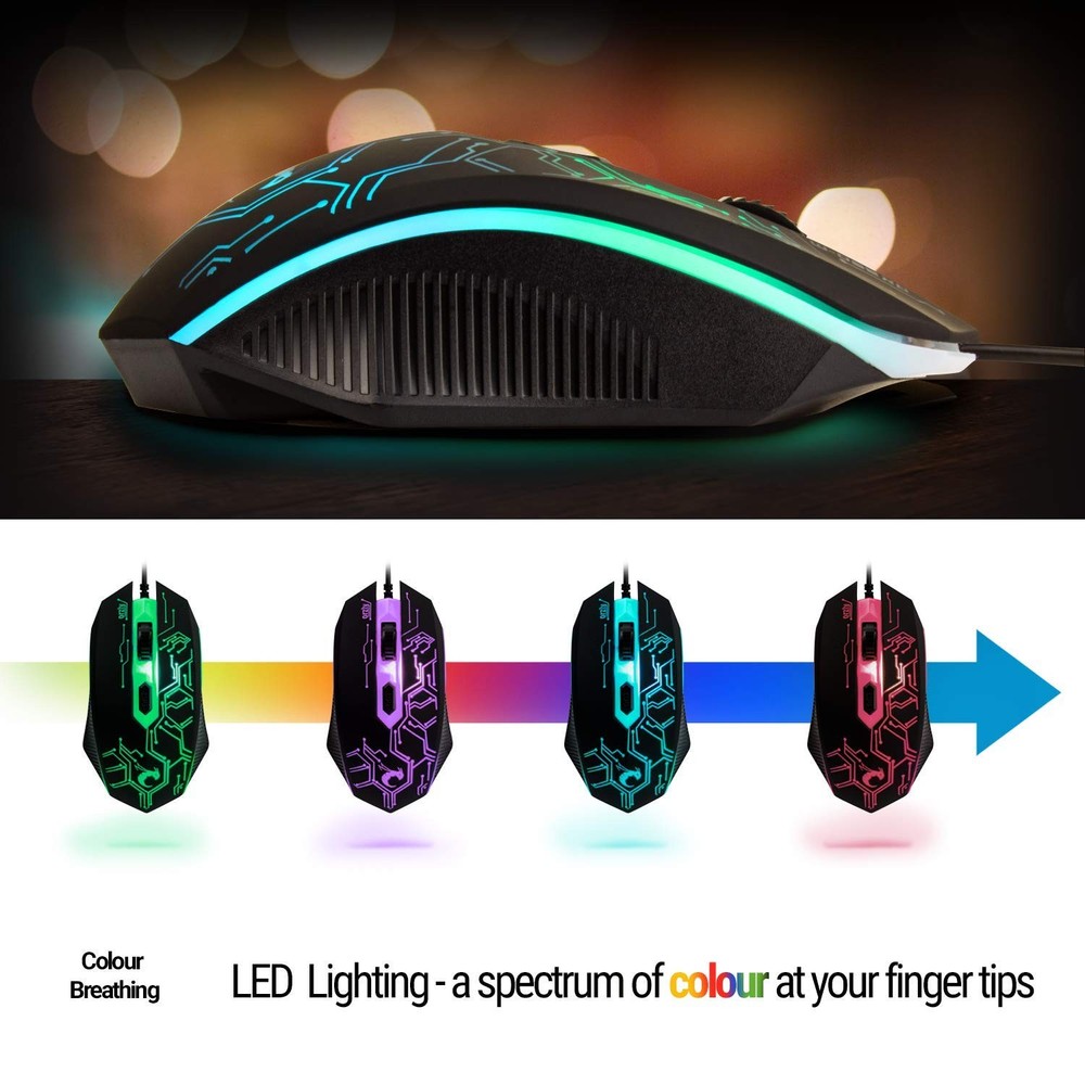 Gaming Keyboard and Mouse pad Headset, Wired LED Black