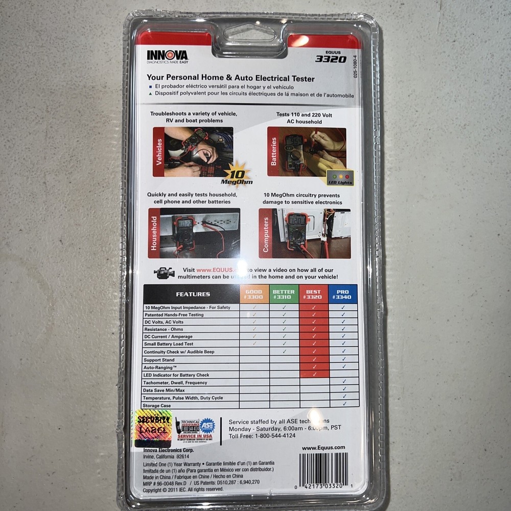 Innova 3320 Auto-Range Digital Multimeter (10 MegOhm)/UL, 9 Function