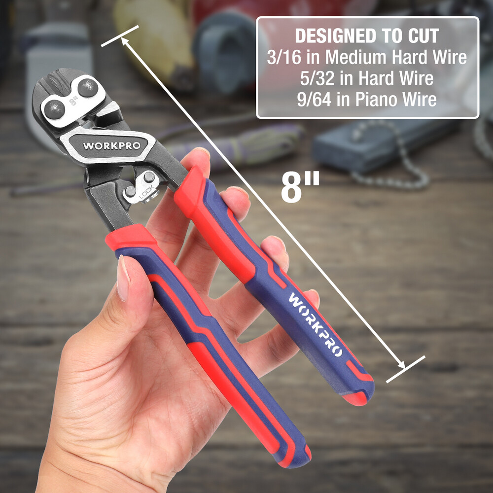 WORKPRO 8-inch Mini Bolt Cutter with Bi-Material Ergonomic Handle Security Lock