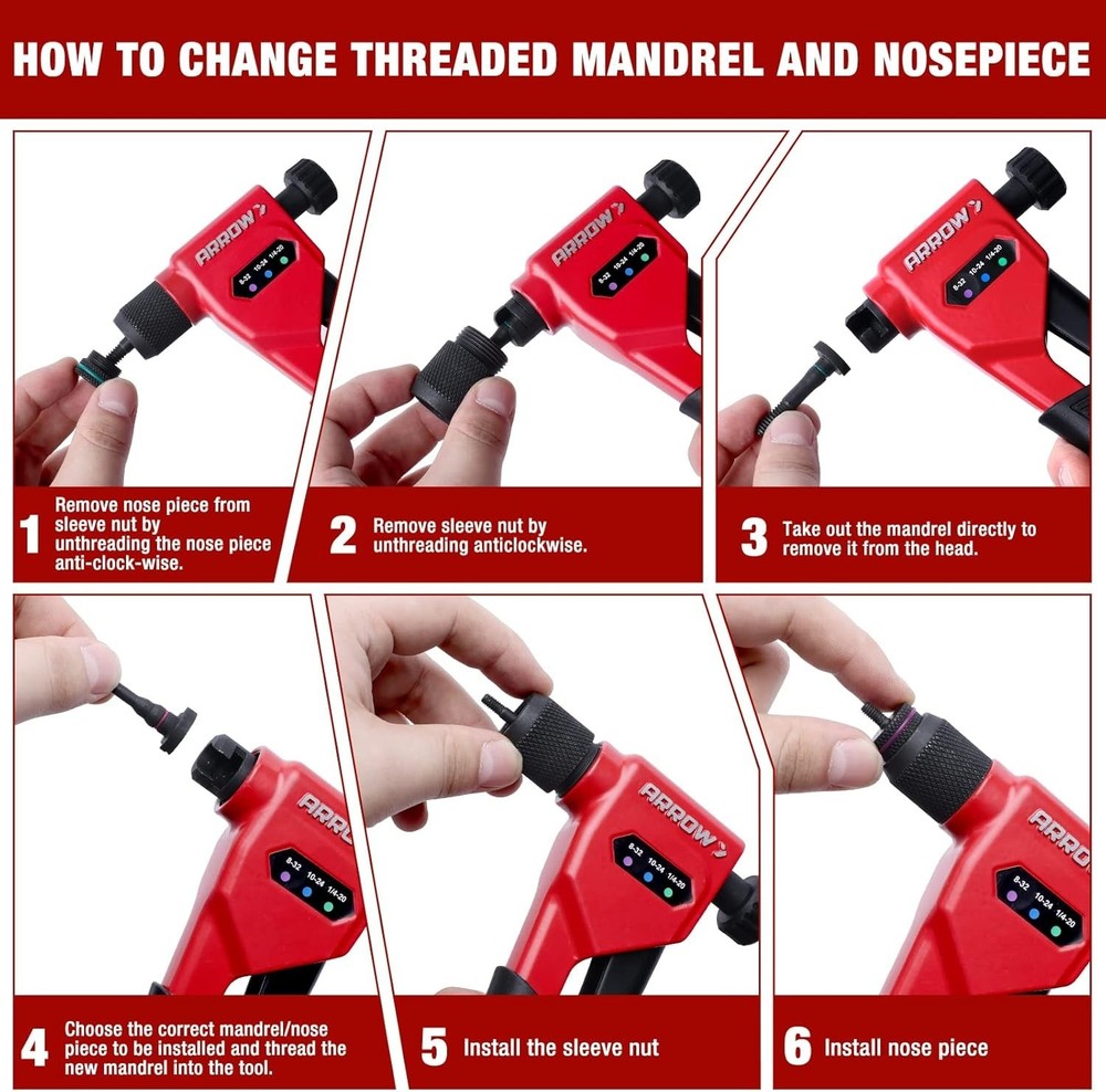 8" Rivet Nut Tool Kit with 3 Mandrels 75 Rivnuts & 3 Drill Bits Sturdy Case