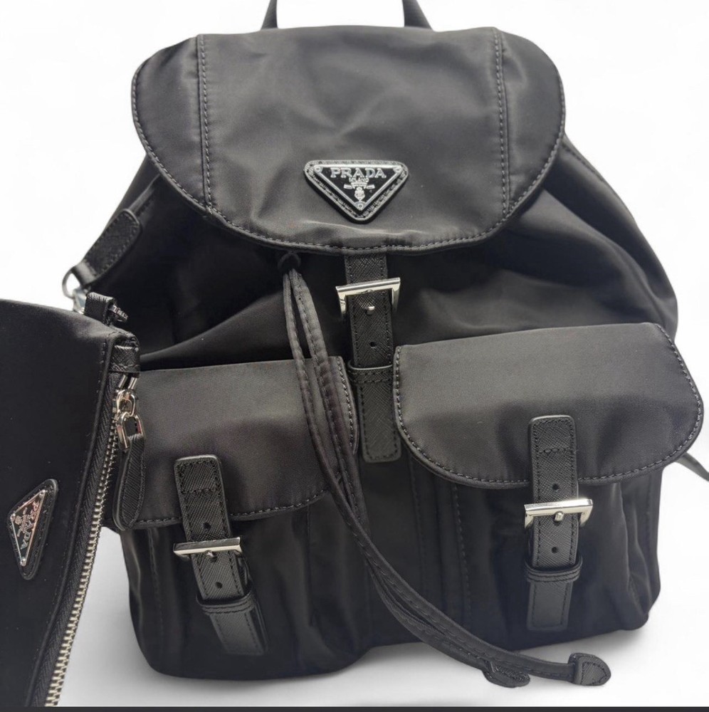 PRADA Black Backpack with Pouch Women's Designer Adjustable Strap