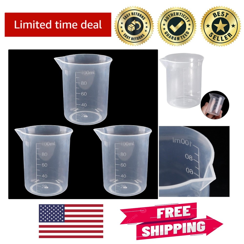 Versatile 3-Pack 100ml Plastic Beakers - Lightweight Measuring Cups for All Uses