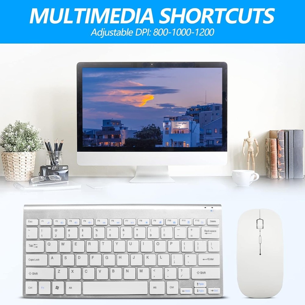 Ambidextrous Wireless Keyboard and Mouse Combo - Sleek Silver White Finish