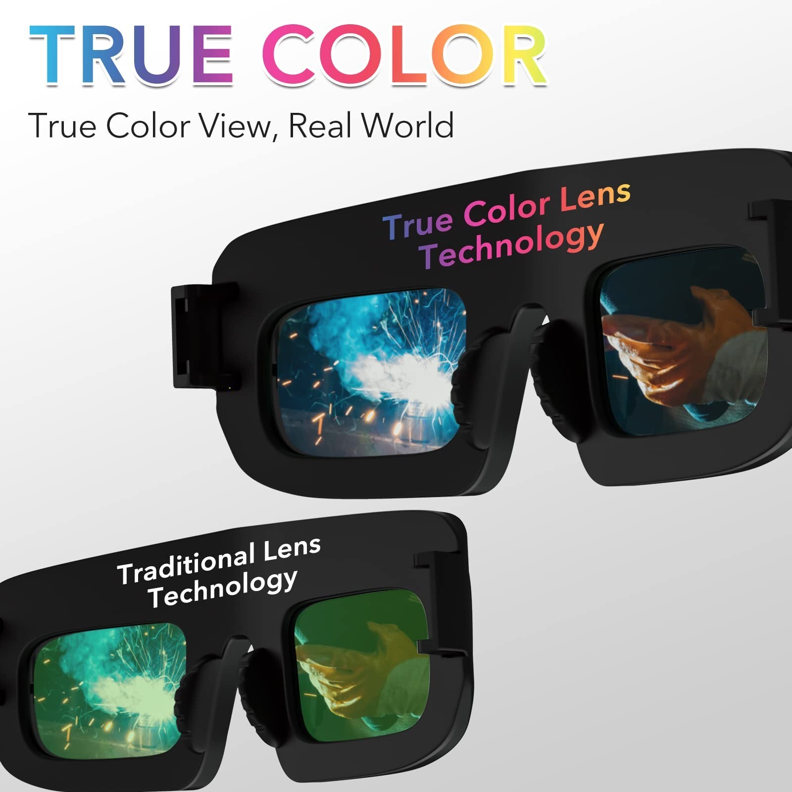 TRQWH Auto Darkening Welding Glasses True Color Solar Safety Goggles PC Lens