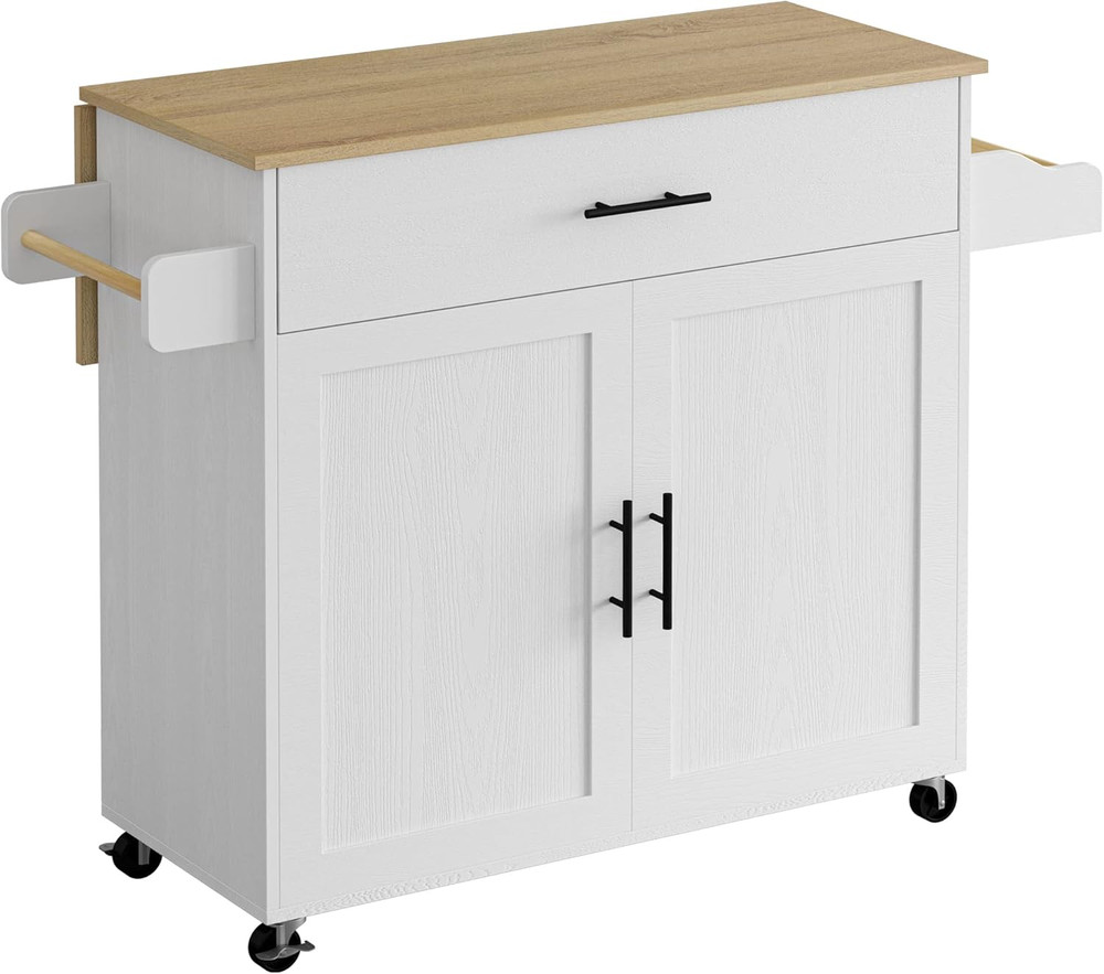 Rolling Kitchen Island Table on Wheels with Drop Leaf, Storage Cabinet, Drawer,