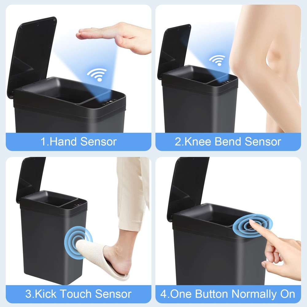 Anborry Bathroom Automatic Trash Small, 2 Pack 2.2 Gallon & Black