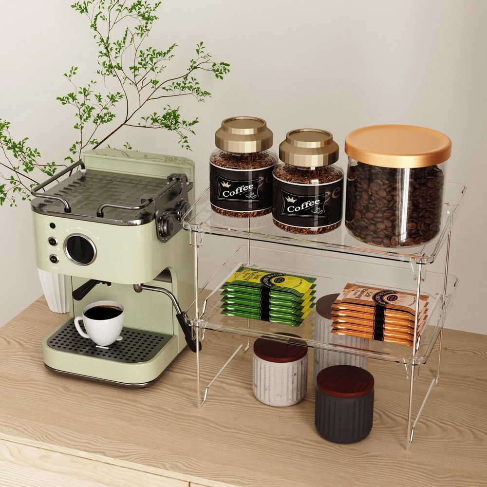 2 Pcs Cabinet Organizer Shelf, Stackable Kitchen Counter Shelves, Spice Rack,...