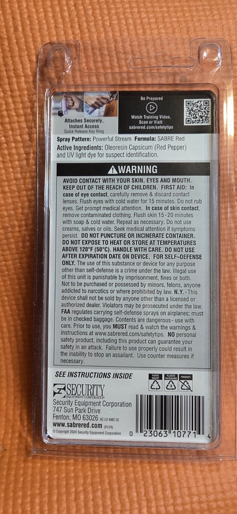 Sabre Red Pepper Spray with Quick Release Key Ring - Lavender