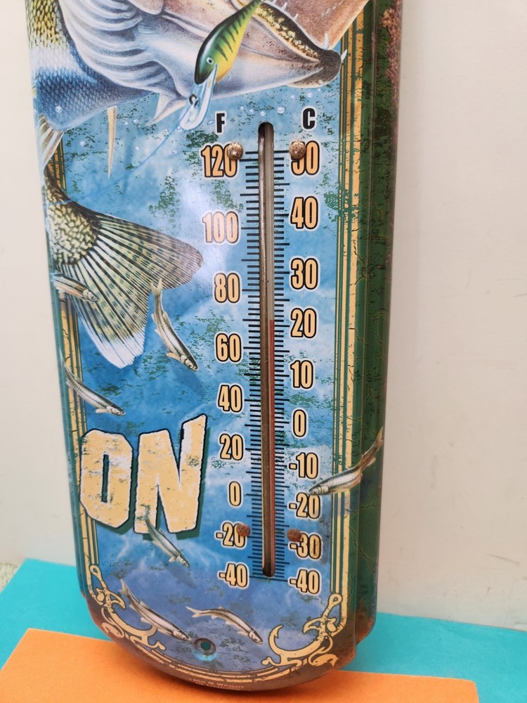 River's Edge Products Tin Thermometer FISH ON 2019 Jon Q Wright