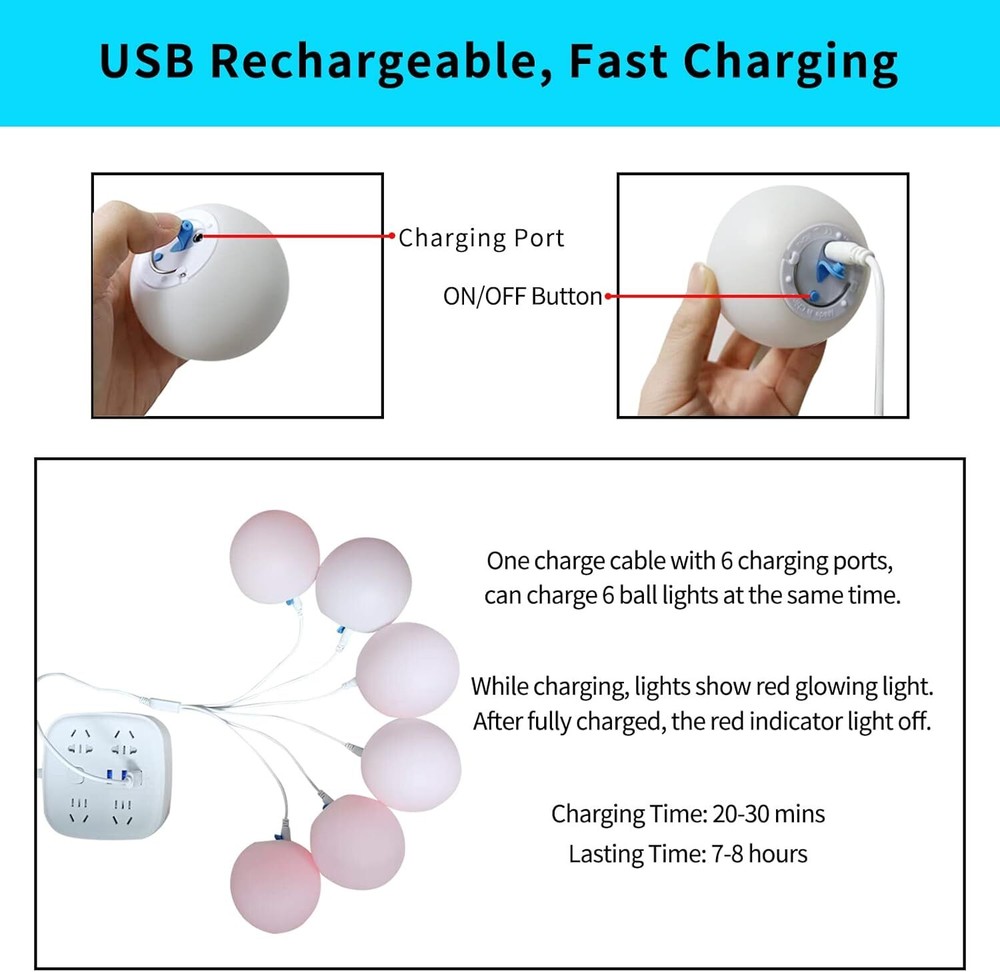 Borelor Floating Pool Lights,3-Inch USB Rechargeable & Remote 3Inch, White