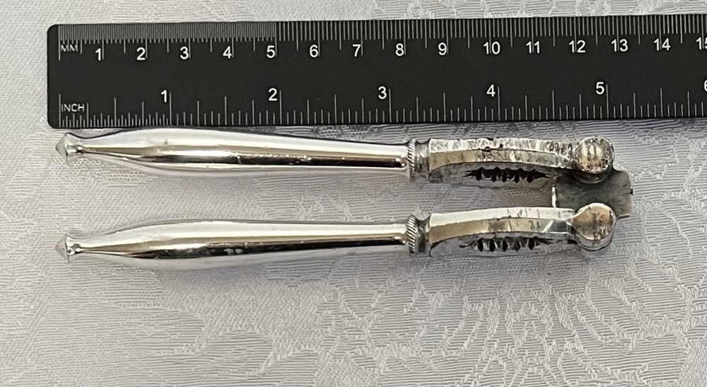 Vintage 5-1/4” Double Hinged Silverplated Nut Cracker • Reversible