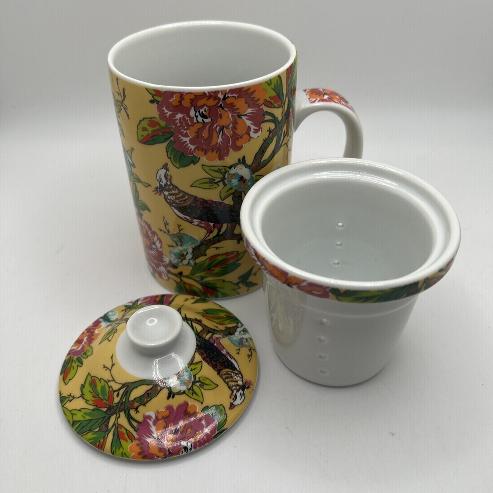 Yellow /Bird/Floral Ceramic Tea Cup Infuser