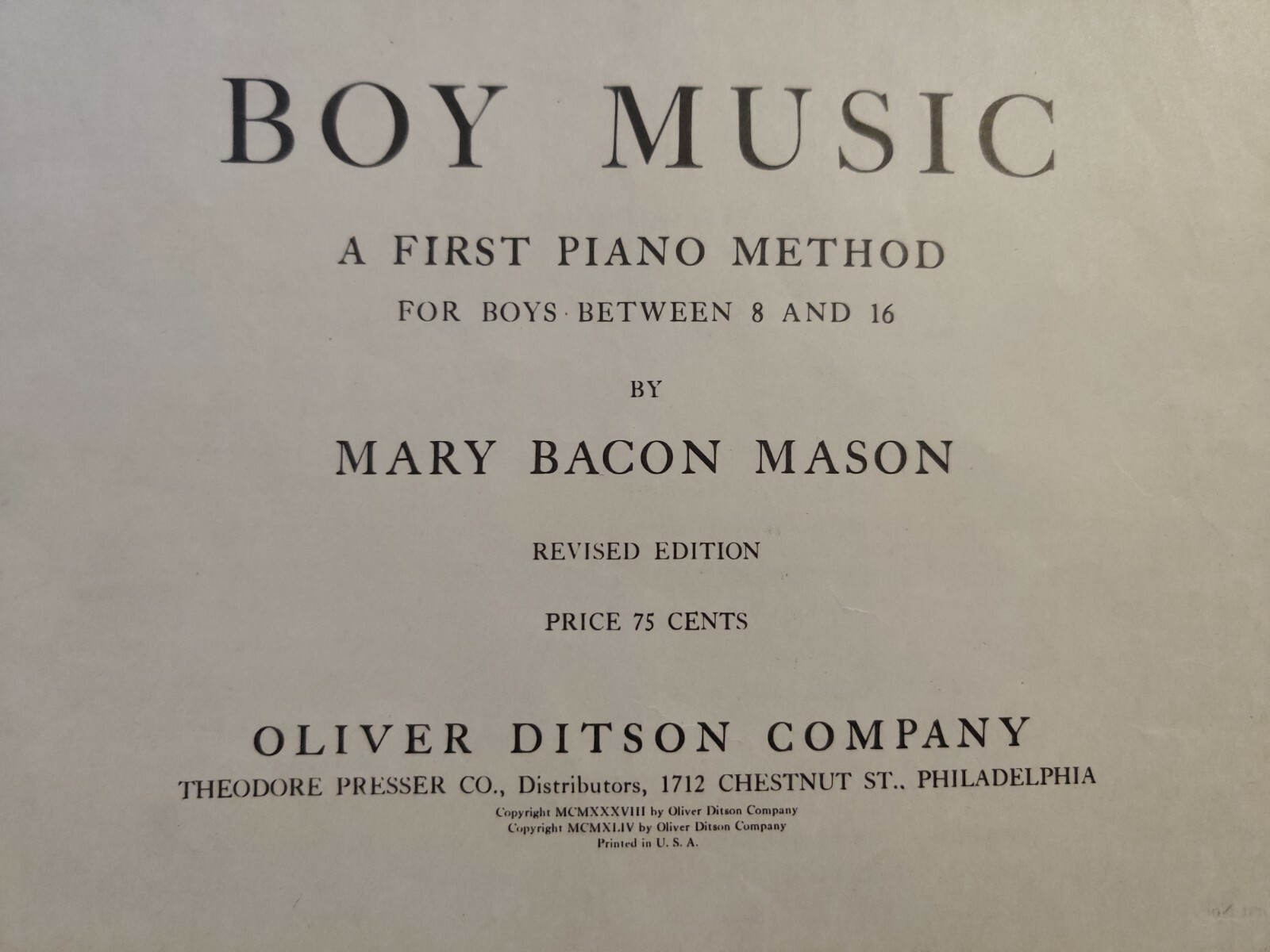 Mary Bacon Mason Vintage Piano Instruction Sheet Music Boy Music
