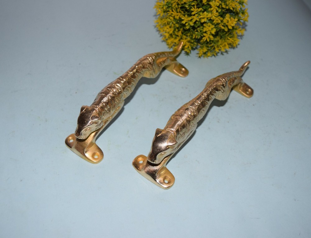 Brass Jumping Tiger Shape Door Handle Handmade Jaguar Design Door Pull RD987