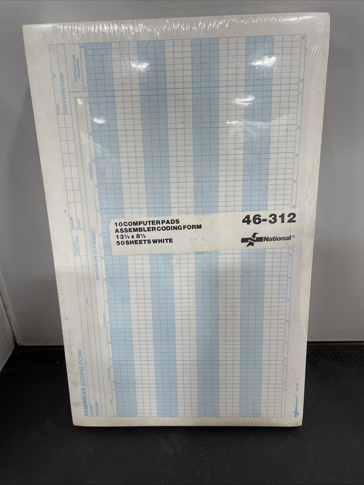 Assembler Coding Form 10 Computer Pads/50 Sheets Each White 13.5 x 8.5 VTG