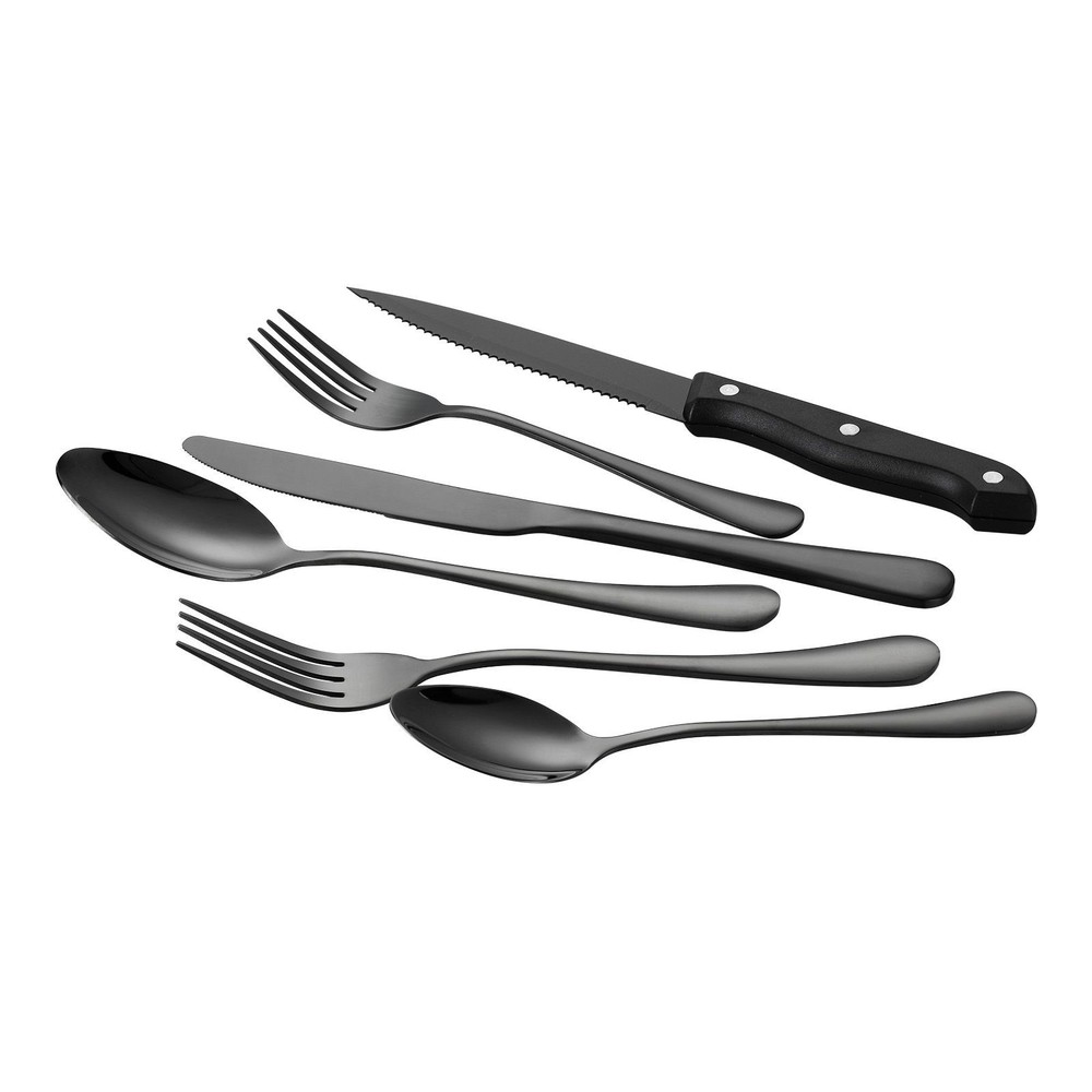 48-Piece Black Silverware Set