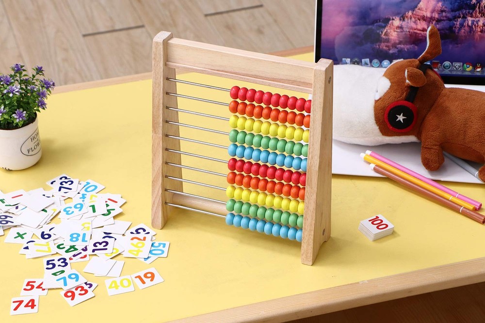 Educational Abacus for Kids Math - 10 Row Wooden Medium, Multi-colored