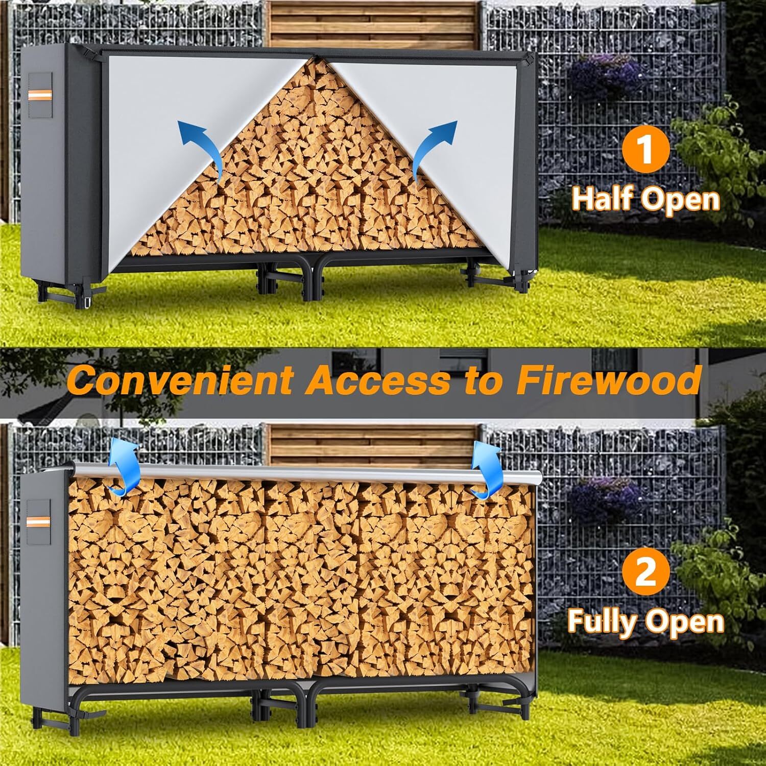 1x 8ft Firewood Log Rack Cover for Waterproof Wood Storage Holder Outdoor 420D